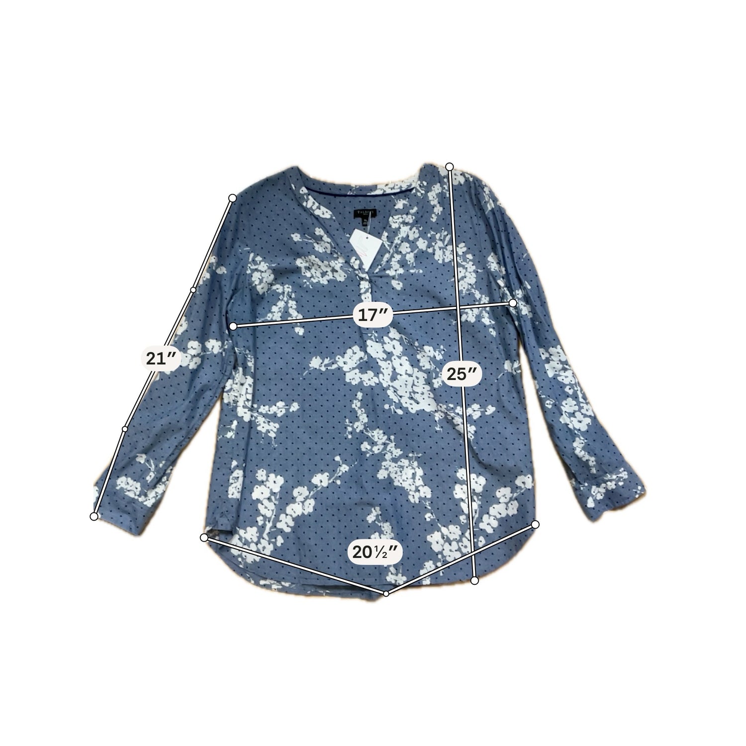 Talbots Petite Floral Polka Dot Chambray Tunic Top Size MP