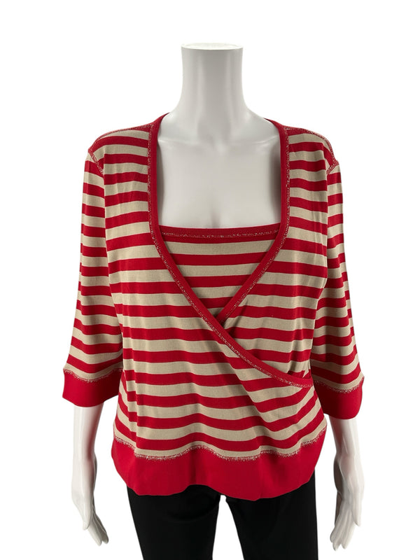 Bordado Red/Tan Stripe Ladies Pre-Owned New with Tags Top - Size Medium