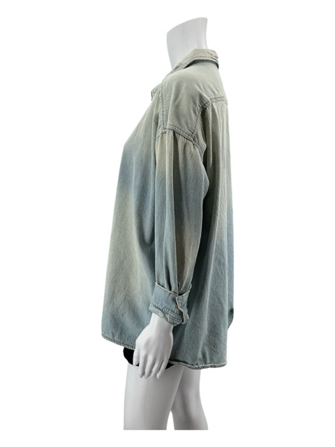 THE GREAT. The Slouch Denim Shirt Light Wash Cotton Relaxed Fit Size Medium
