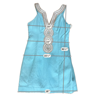 Lilly Pulitzer Kenzie Dress Size 6 Resort Aqua Gold Beaded V-Neck Mini