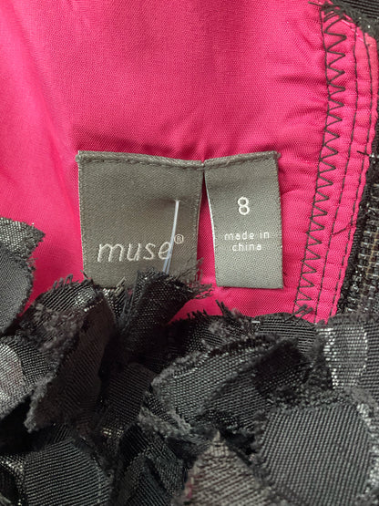 Muse Rosette V-Neck Metallic Polka Dot A-Line Dress Size 8