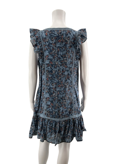 Lucky Brand Boho Floral Crochet Trim V-Neck Mini Dress Size Small