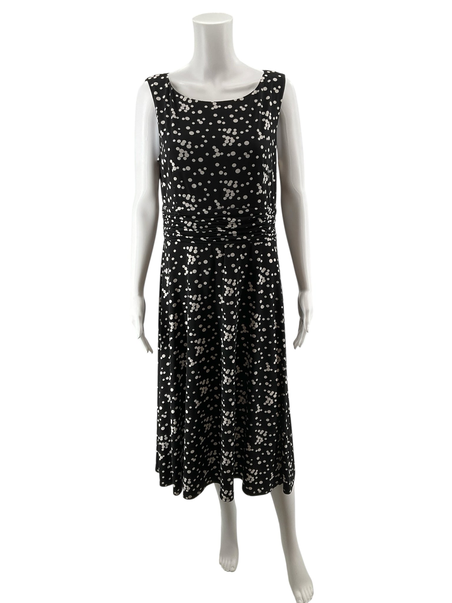 Jessica Howard Black &amp; White Polka Dot Ruched A-Line Midi Dress Size 12