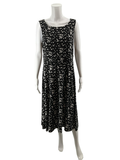 Jessica Howard Black &amp; White Polka Dot Ruched A-Line Midi Dress Size 12