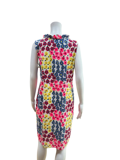 Talbots Floral Cotton Shift Dress Ruffle V-Neck Size 12