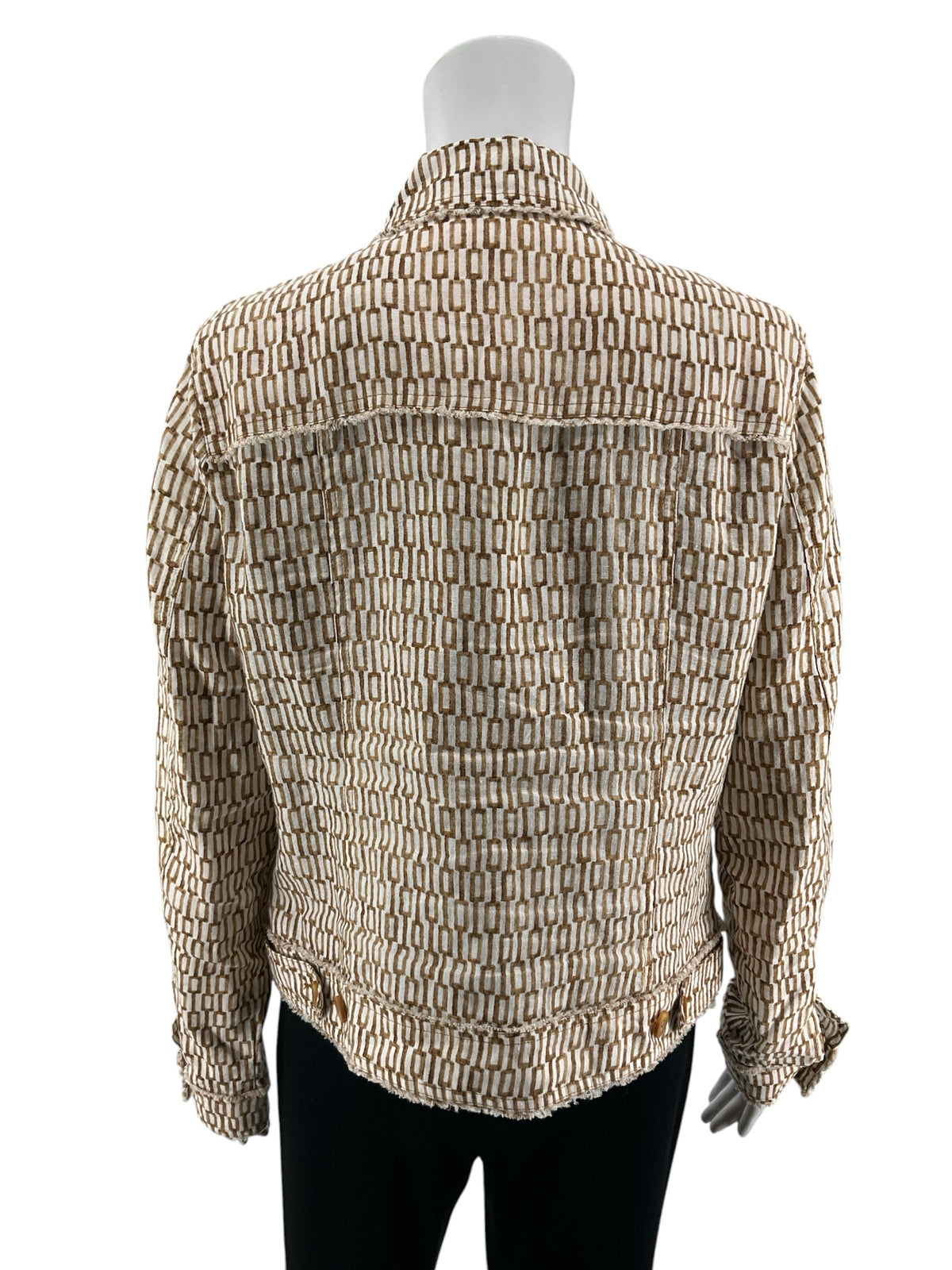 Tommy Bahama Two Palms Linen Raw Edge Jacket Tan Chain Link Print Size Medium