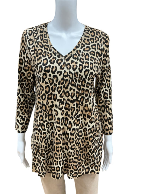 Chico's Size Medium Tan/Black Animal Print Pre-Owned Casual Top