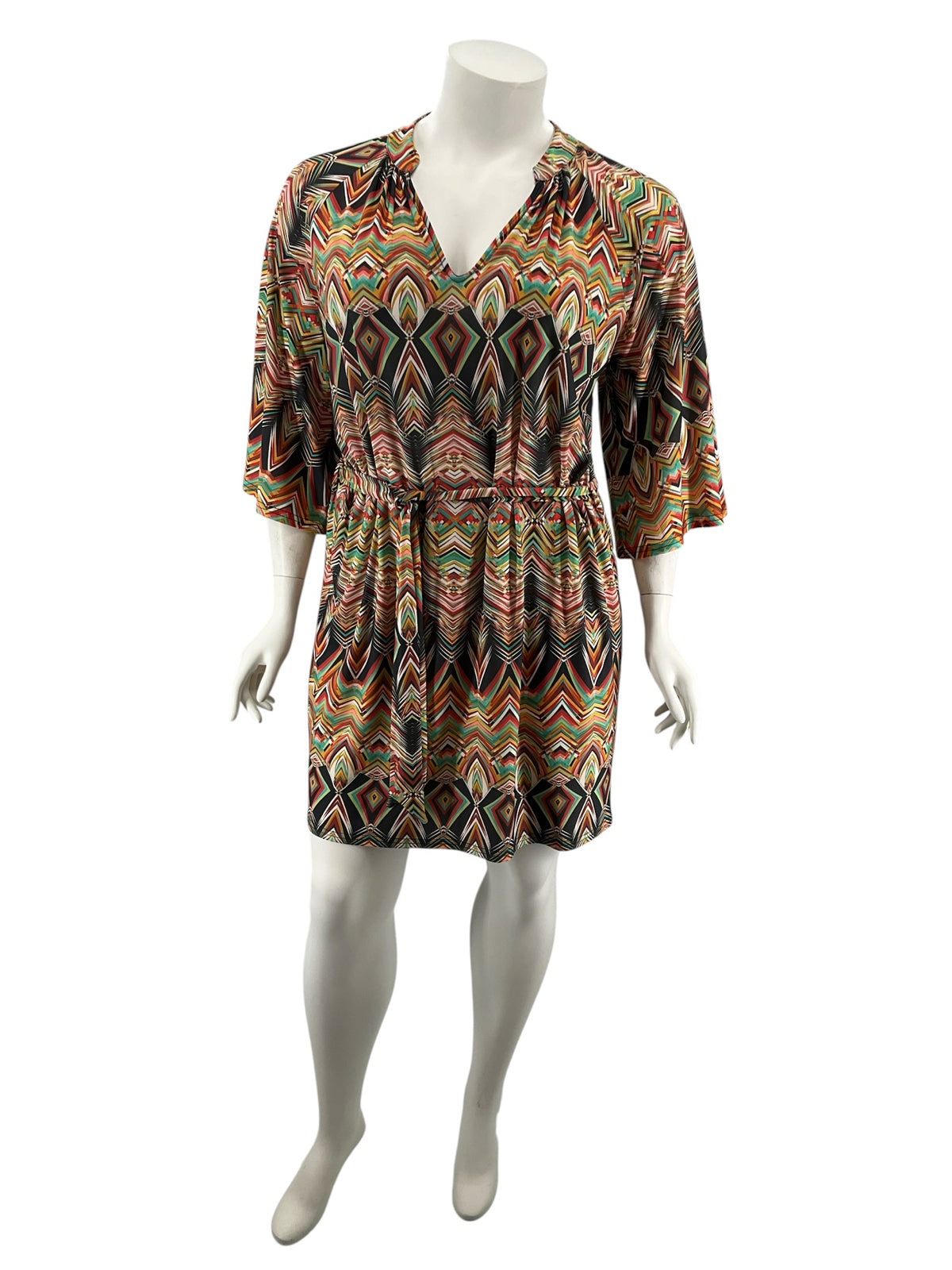 Viereck Plus Size 1X Geometric Print Kimono Sleeve Tunic Dress - ONLINE ONLY