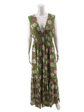 bar III green/pink Maxi Green & Pink Floral Pleated Chiffon Maxi Dress XL - Size XL