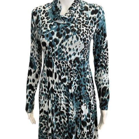 Isle Turquoise/Black Animal Print Pre-Owned Ladies Dress - Size Small - Margaret’s Fine Consignment