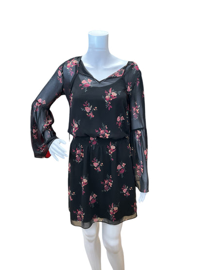 White House Black Market Size XS Black/Pink Floral Pre-Owned Ladies Dress