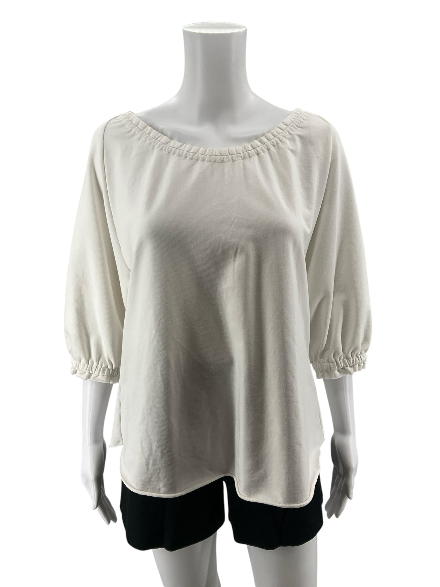 Sundays Ruched Ruffle Trim Boat Neck Top Off-White Size 2