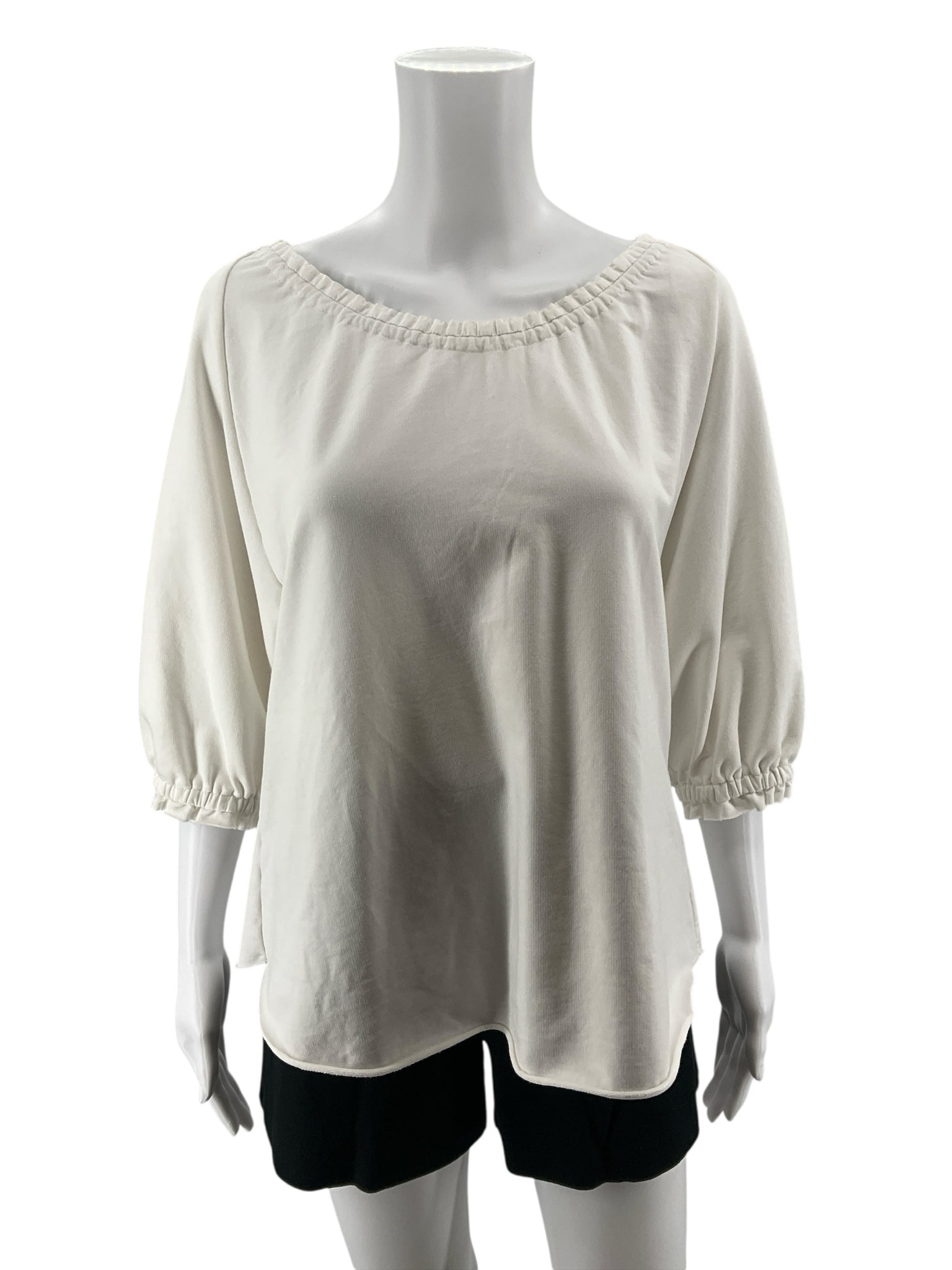 Sundays Ruched Ruffle Trim Boat Neck Top Off-White Size 2