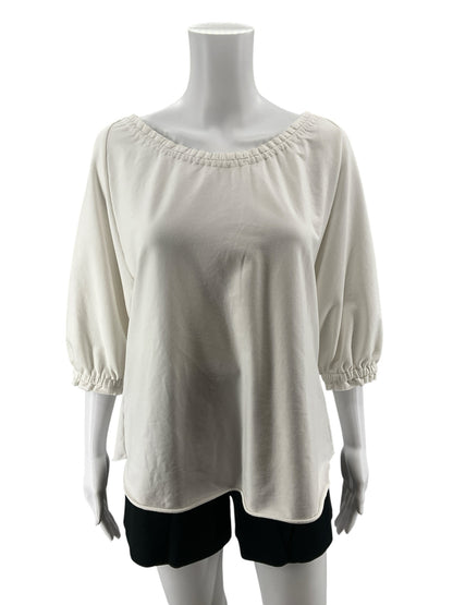 Sundays Ruched Ruffle Trim Boat Neck Top Off-White Size 2