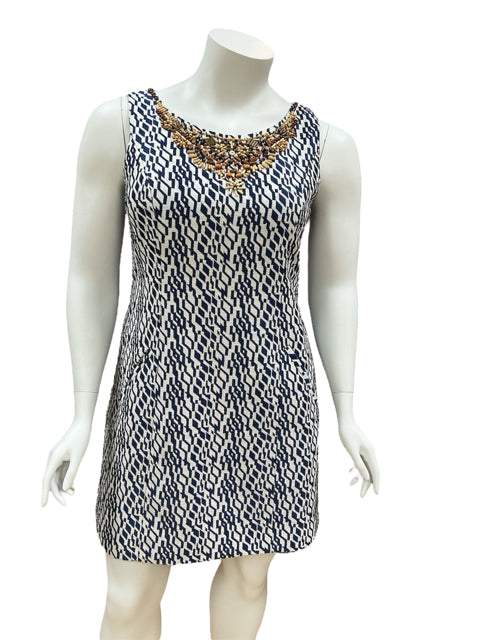 Moulinette Soeurs Blue/White Beaded Dress Size 16