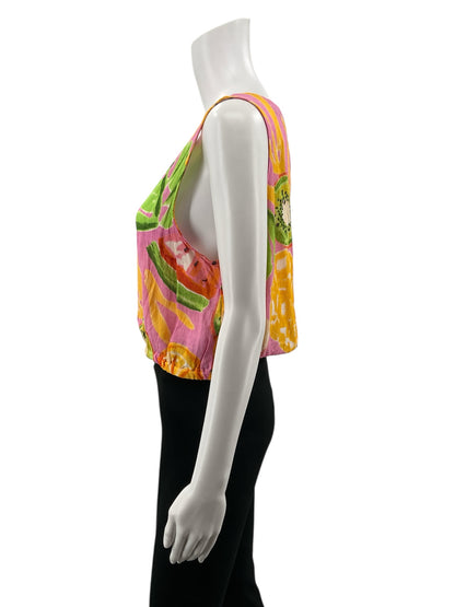 C&amp;C California Pink/Orange/Green Sleeveless Tropical Fruit Print Crop Tank Top Size Large NWT - Size L