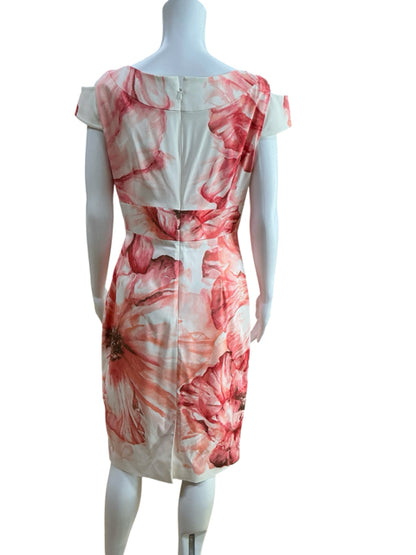 Karen Millen Floral Off-Shoulder Pencil Dress Size 10 Orange Red Wedding Guest