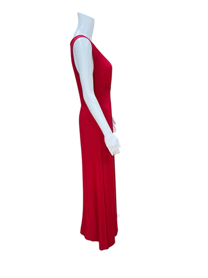 Loveappella Red V-Neck Empire Waist Maxi Dress | Size Petite Medium | Pre-Owned - ONLINE ONLY