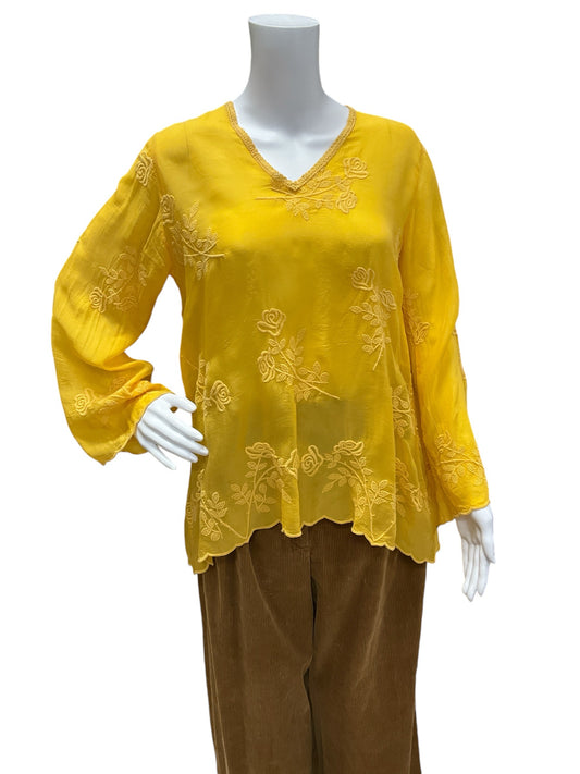 Johnny Was Size XS Yellow Floral Blouse - Downstairs