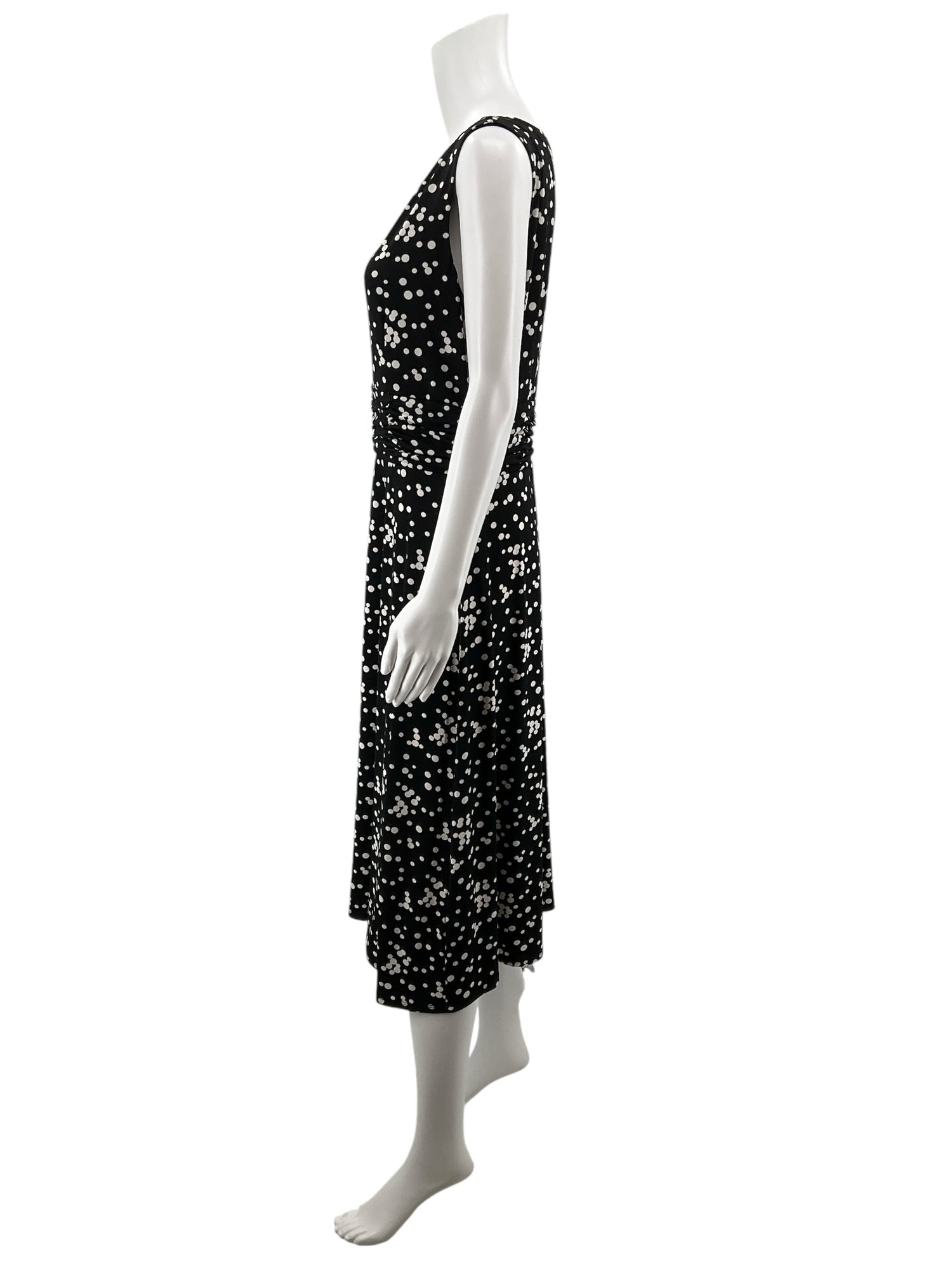 Jessica Howard Black &amp; White Polka Dot Ruched A-Line Midi Dress Size 12