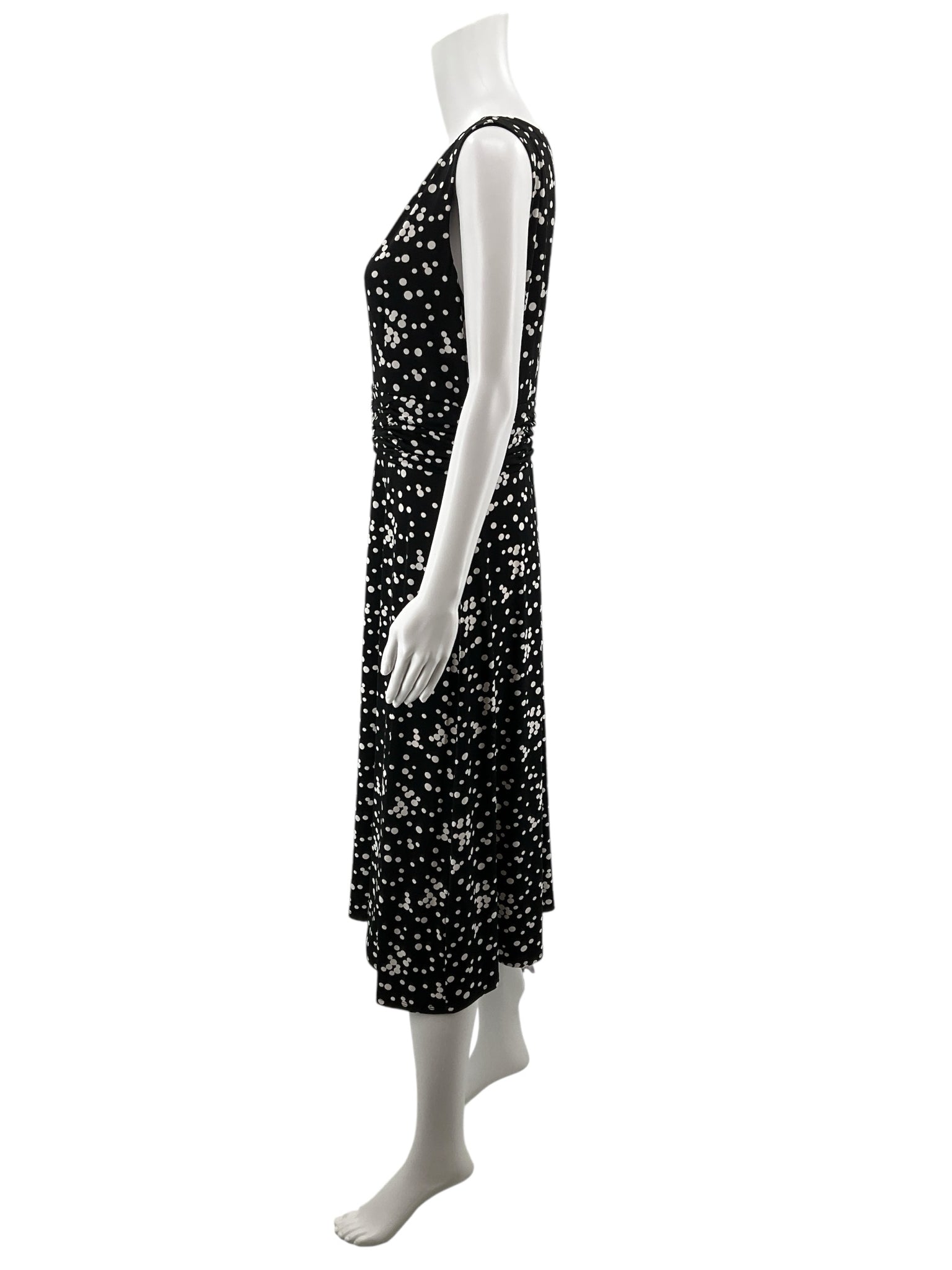 Jessica Howard Black &amp; White Polka Dot Ruched A-Line Midi Dress Size 12