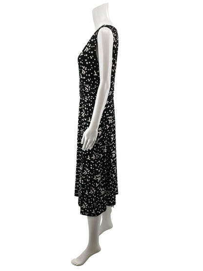 Jessica Howard Black &amp; White Polka Dot Ruched A-Line Midi Dress Size 12