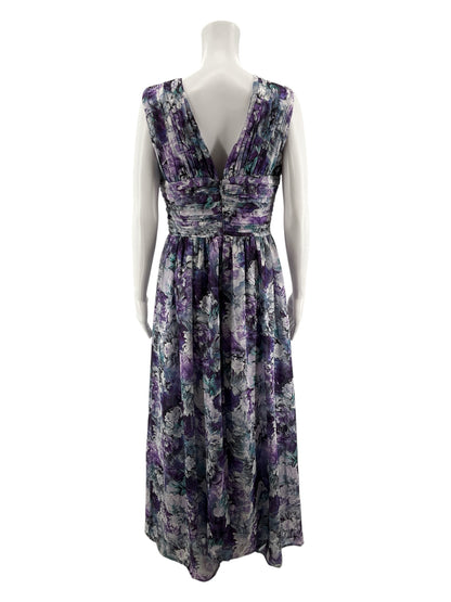 Dress the Population Purple/Teal Maxi Emery Floral Burnout Velvet Maxi Gown Size M - Size M