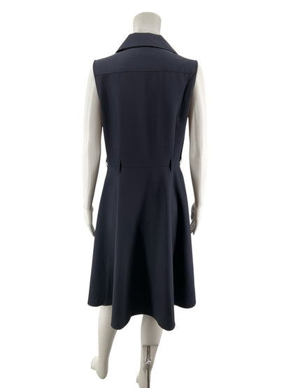 Sharagano Petite Navy Blue Sleeveless Collared A-Line Shirtdress Size 8P