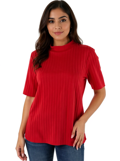 Riley &amp; Rae Red Ribbed Pre-Owned Ladies Top - Size Large - Margaret’s Fine Consignment