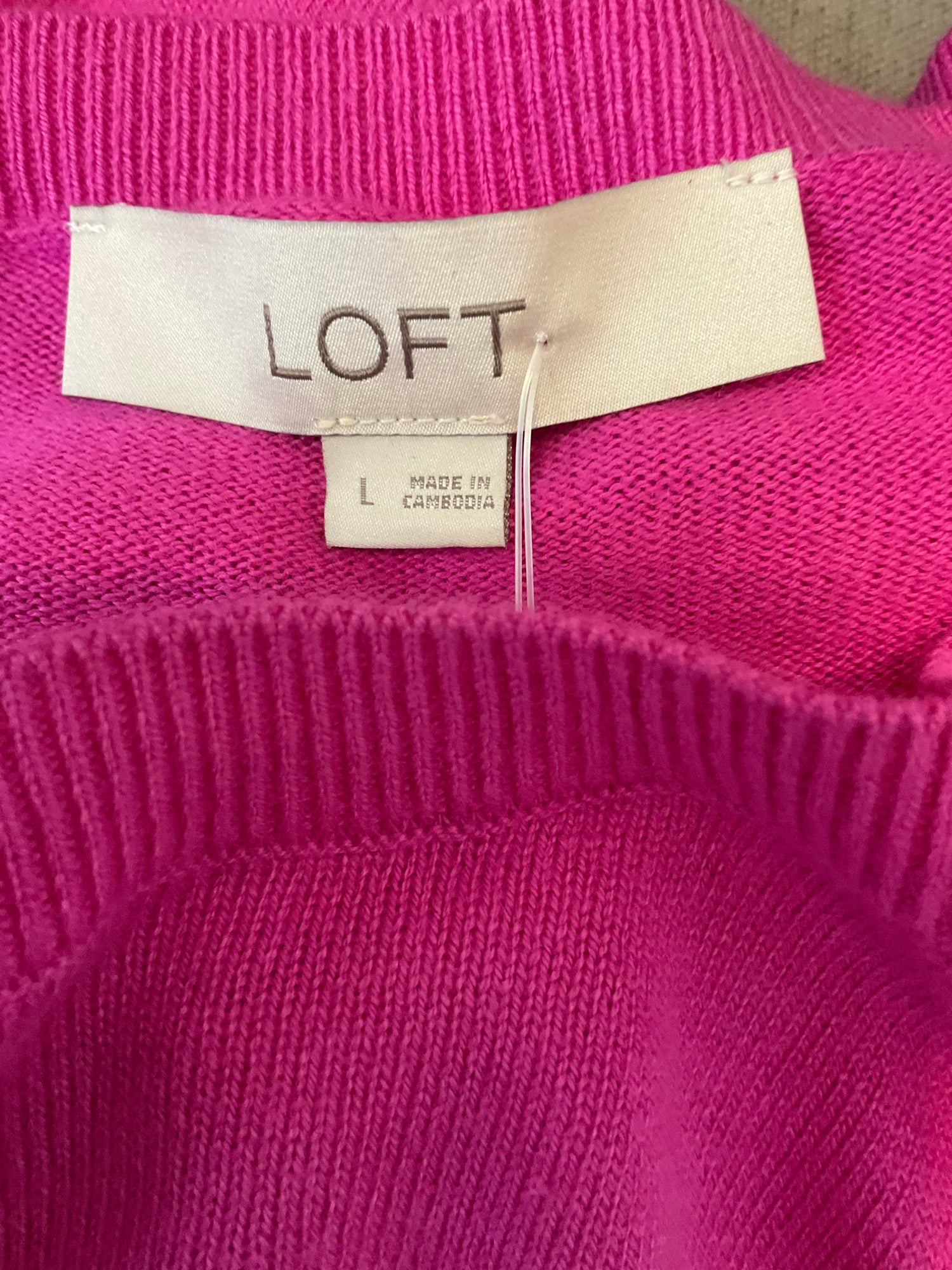 LOFT Fuchsia Pink Puff Sleeve Crewneck Sweater Size Large