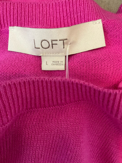 LOFT Fuchsia Pink Puff Sleeve Crewneck Sweater Size Large