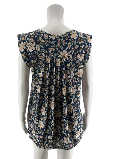 Pleione Floral Flutter Sleeve Blouse Navy &amp;amp; Blush Size XS - Downstairs
