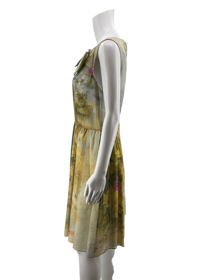 Red Valentino Green &amp; Pink Tropical Toile Print Sleeveless Dress | Size 10