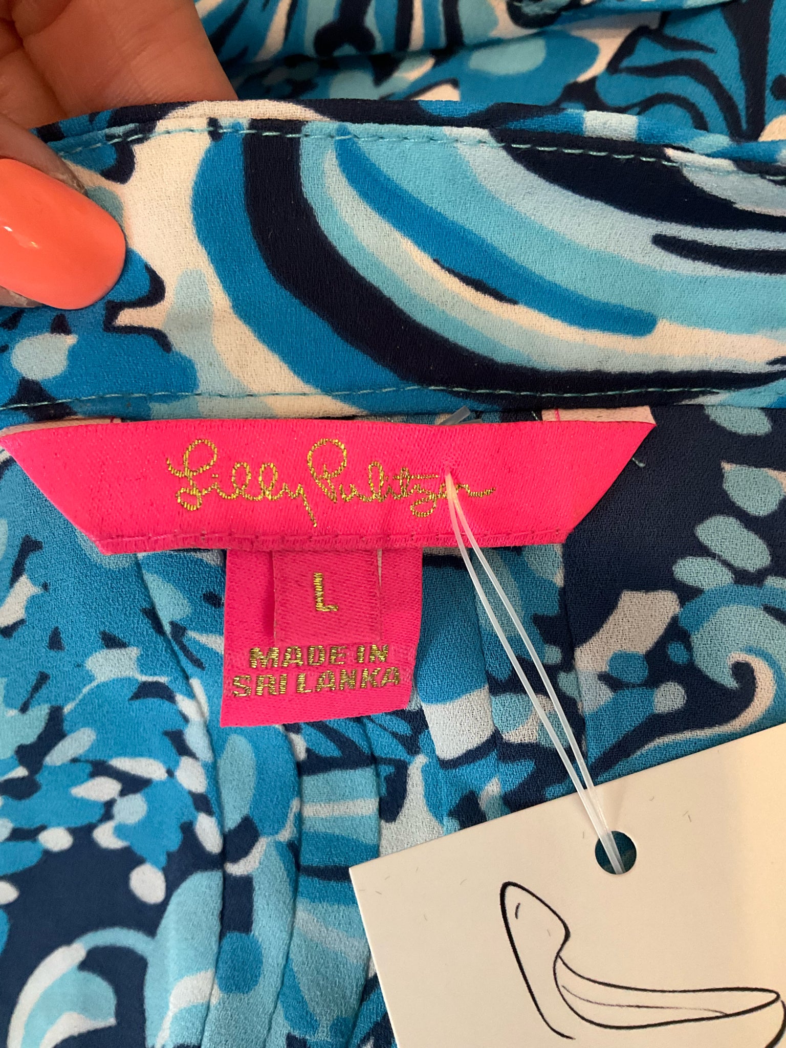 Lilly Pulitzer Kassia Top Bayside Blue Seen and Herd Floral Blouse Size Large