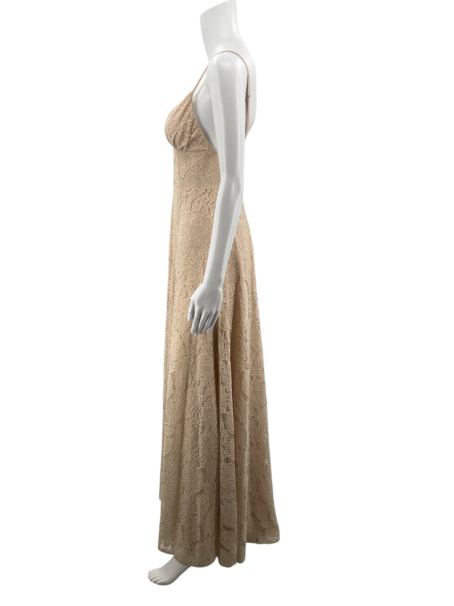 Fame and Partners x Anthropologie Nude Floral Lace Maxi Dress Gown | Size 2 NWT