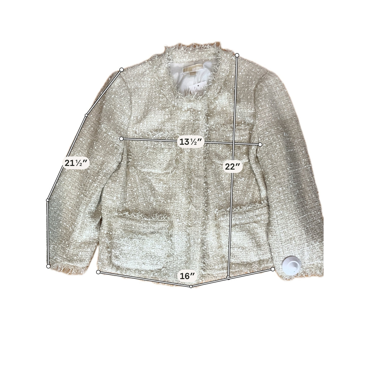 MICHAEL Michael Kors Fringe-Trim Metallic Tweed Jacket Cream Size 14 NWT
