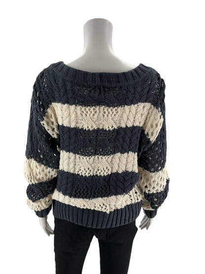 John + Jenn -  BLUE/CREAM Stripe Pre-Owned Ladies Casual Top - Size XS