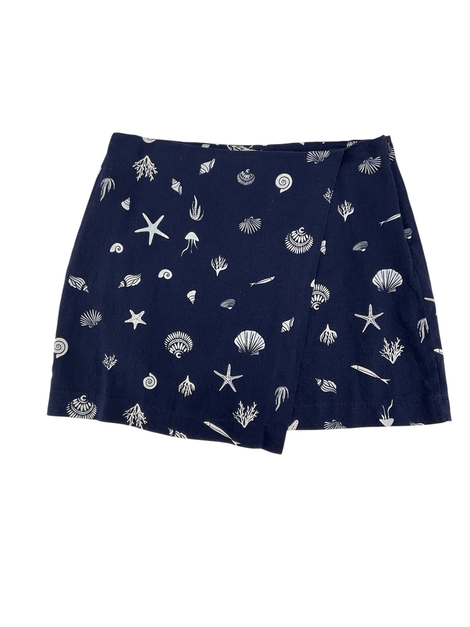 A New Day Seashell Print Linen Blend Skort Navy Blue Size 12