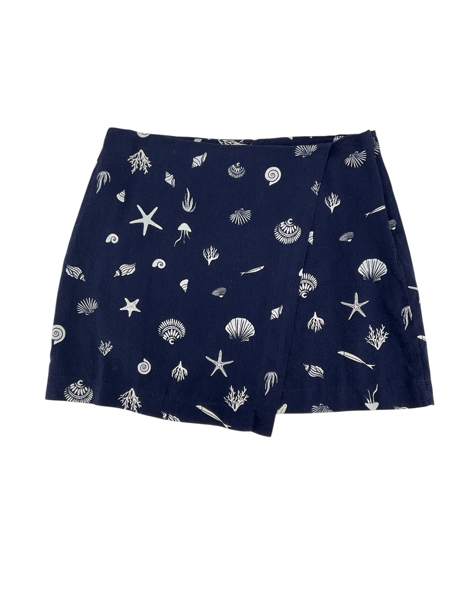 A New Day Seashell Print Linen Blend Skort Navy Blue Size 12