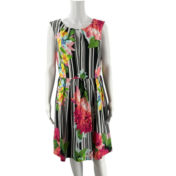 Ellen Tracy White Multi Floral Stripe Sleeveless Dress – Size 8, Excellent Pre-Owned - Margaret’s Fine Consignment