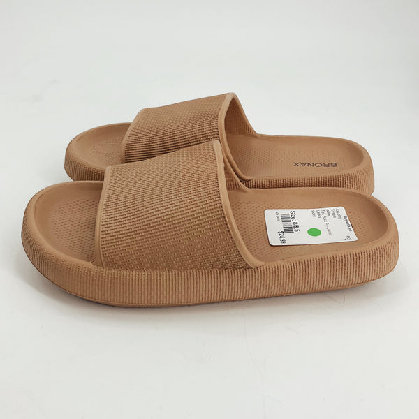 Bronx Tan Solid Pre-Owned Ladies Sandals in size 8/8.5 featuring cushioned EVA sole and textured strap, ideal for casual or poolside wear.