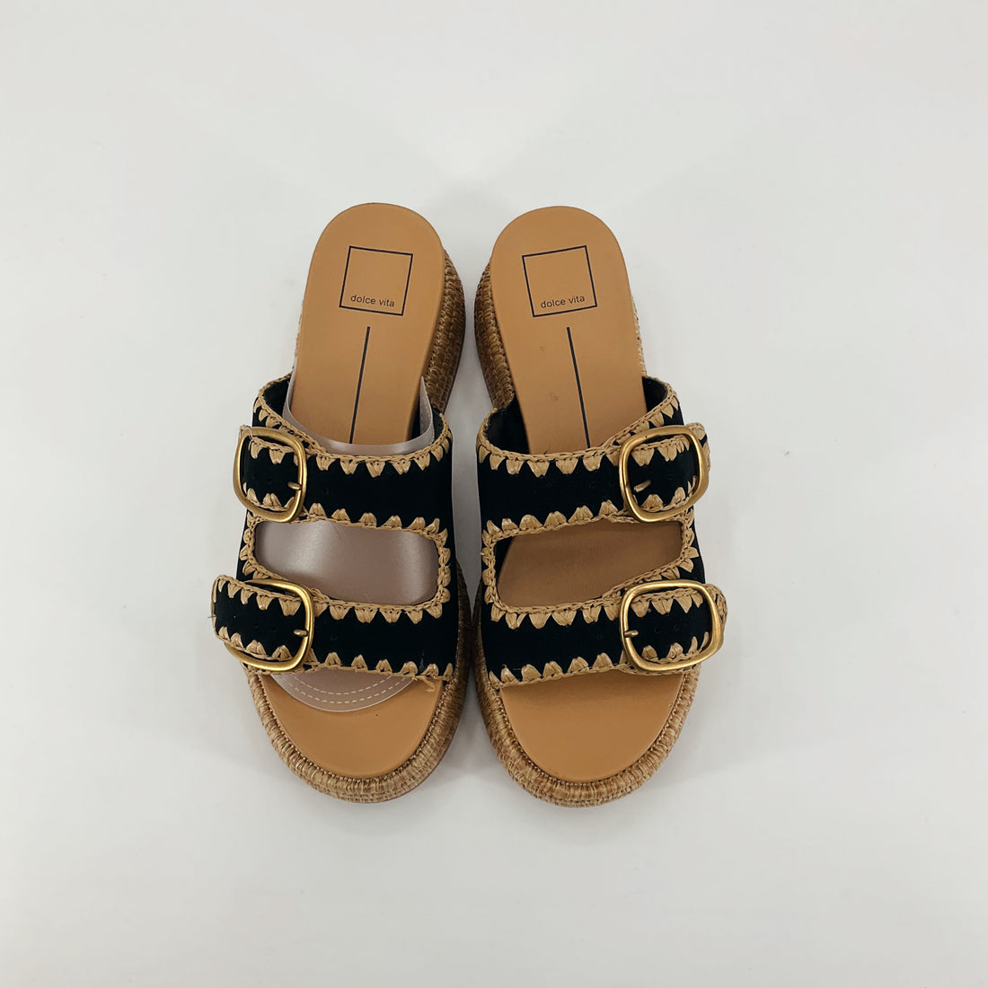 Dolce Vita Zina Espadrille Wedge Sandals Black Tan Size 8