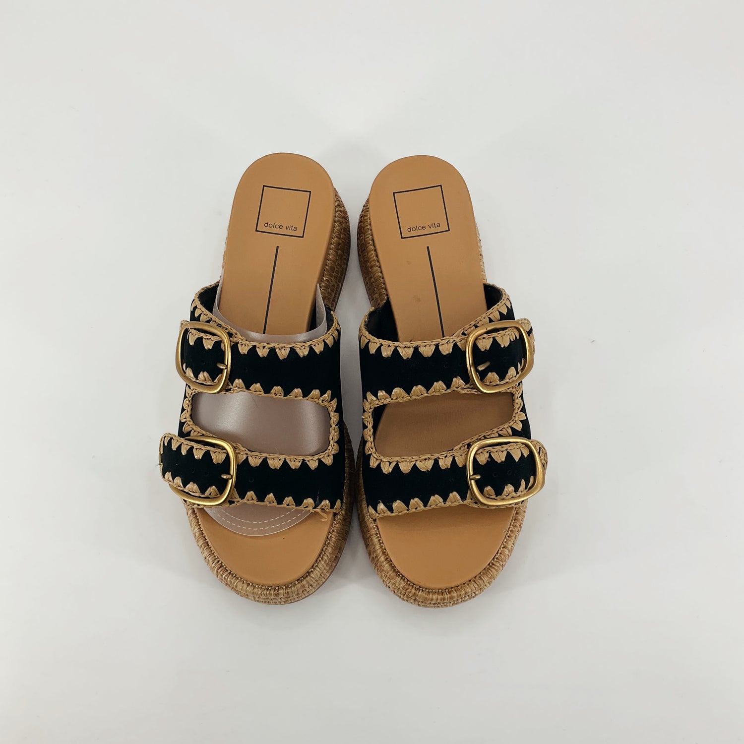 Dolce Vita Zina Espadrille Wedge Sandals Black Tan Size 8