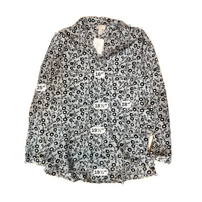 LOFT Ann Taylor Gray Abstract Floral Roll-Tab Blouse Size Large
