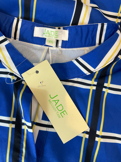 Jade Melody Tam blue/yellow/white Short Sleeve Plaid Twist Front Blouse NWT Size XS - Size XS