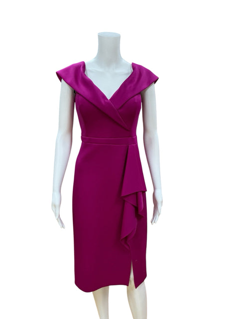 Xscape Fuchsia Ruffled Scuba Crepe Cocktail Dress Size 12