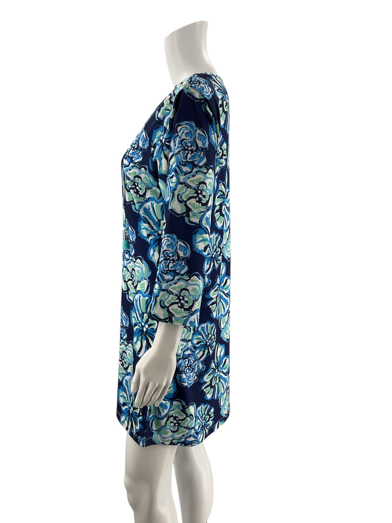 Viv & Lou Blue/Green Floral Pre-Owned Ladies Dress - Size S/M