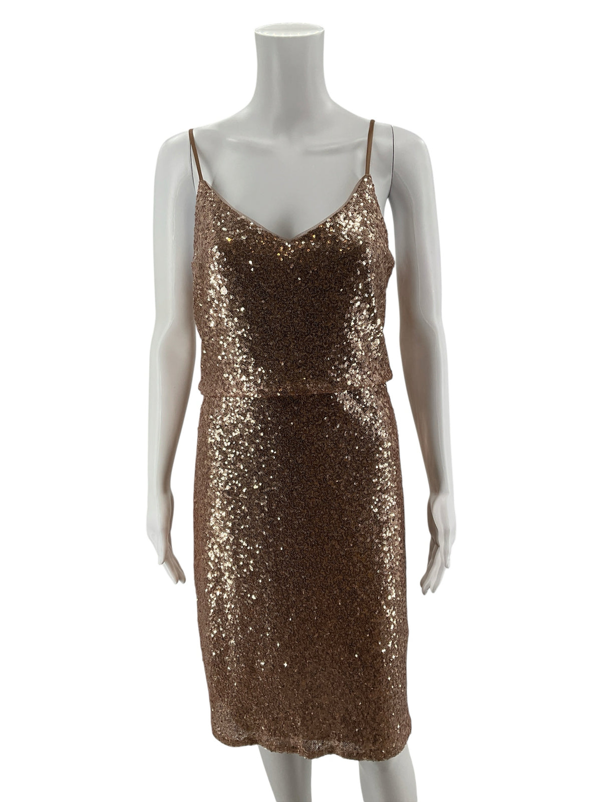 Jenny Yoo Collection Cleo Rose Gold Sequin V-Neck Gown Dress Size 6