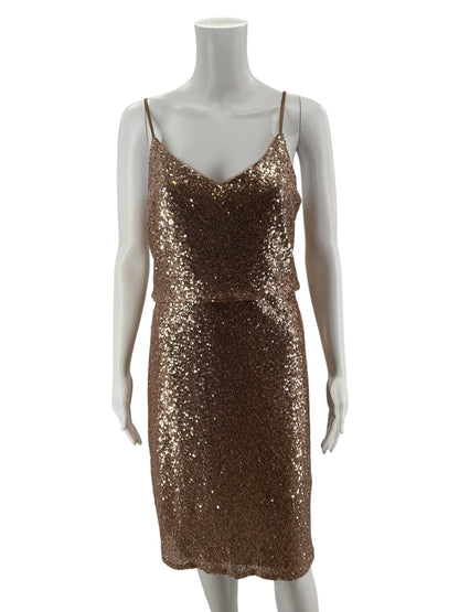 Jenny Yoo Collection Cleo Rose Gold Sequin V-Neck Gown Dress Size 6