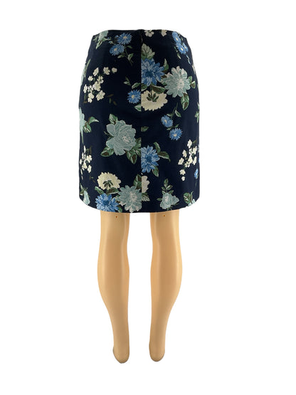 Ann Taylor Navy/Green/Yellow Floral Pre-Owned Ladies Skirt - Size 4 Petite - Margaret’s Fine Consignment